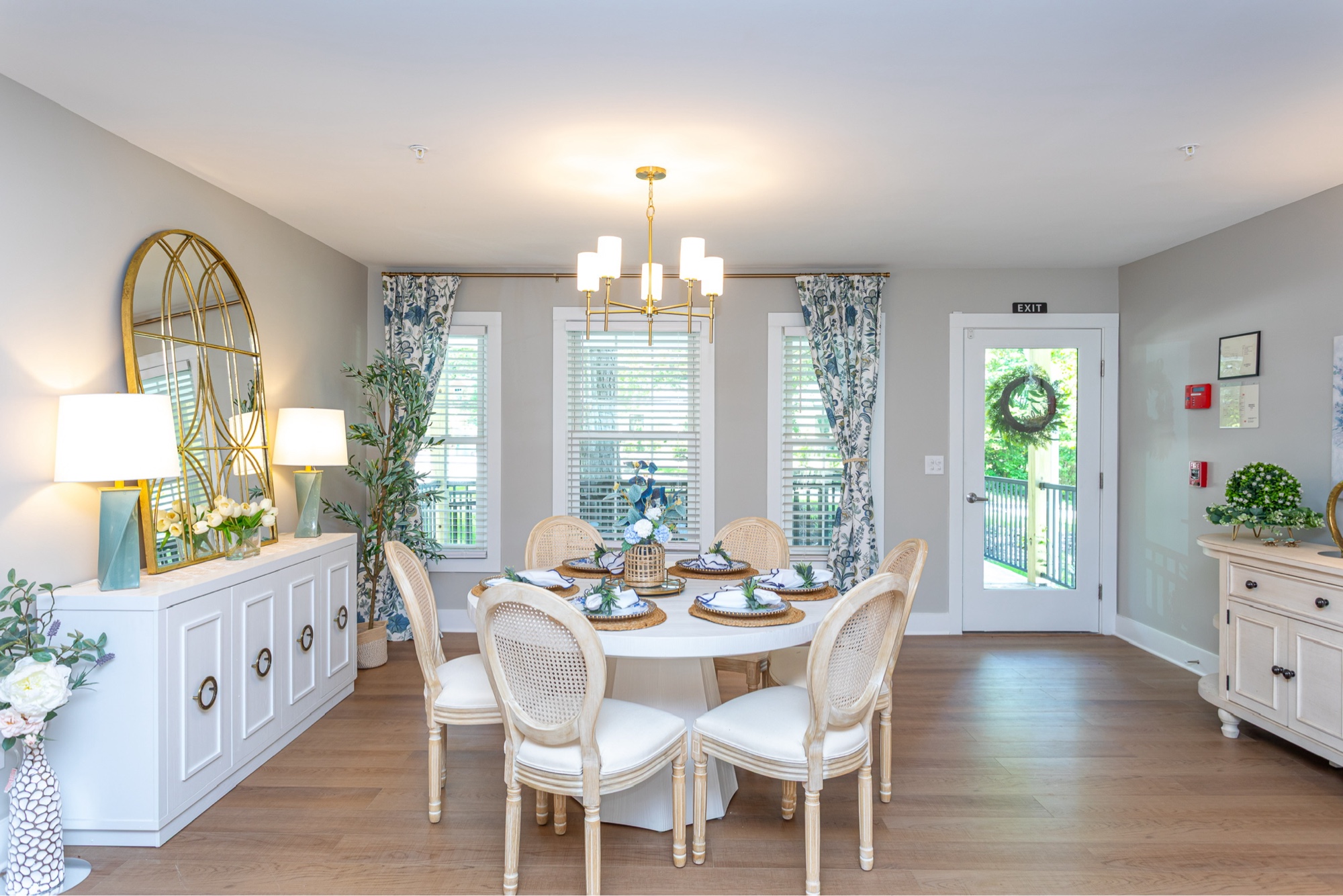 The dining room set for a shared meal